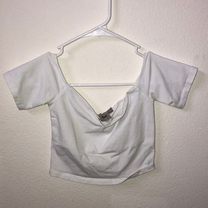 super crop off the shoulder white top